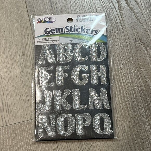 72 Piece ArtSkills Glitter Gem Stickers Letters Alphabet 1" Silver Budget - Picture 1 of 3